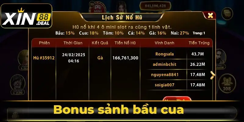 Bonus sảnh bầu cua